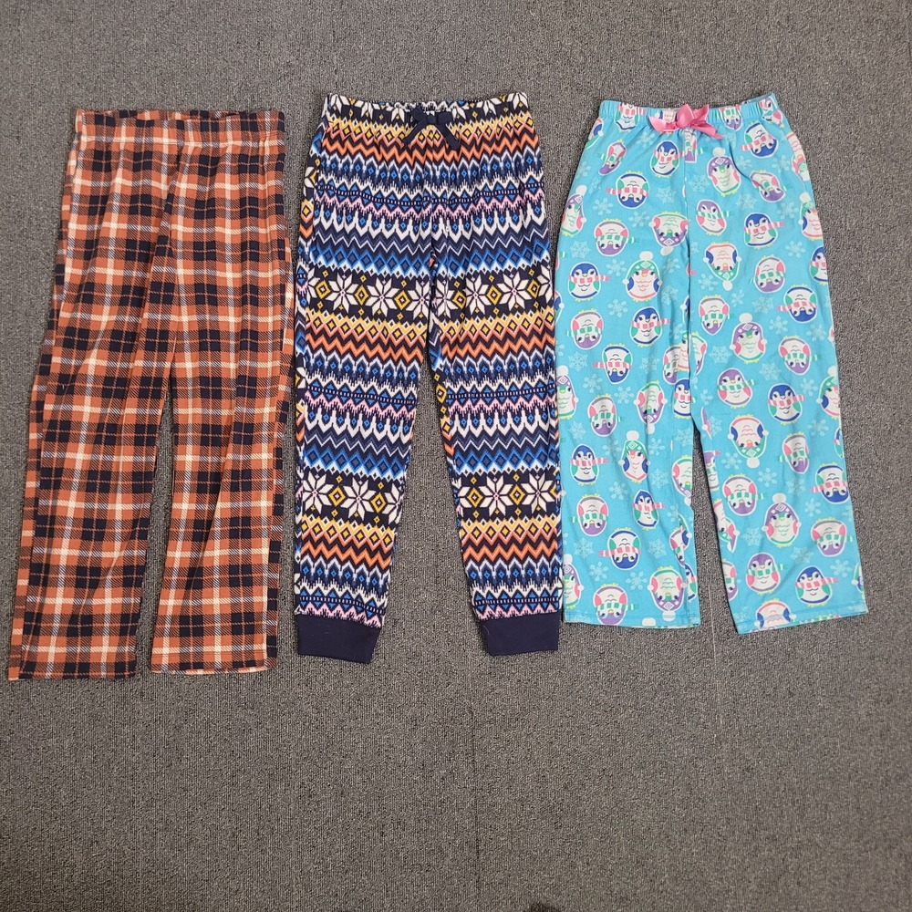 Old Navy St Eve L Size 10-12 Pajama Pants‎ 3pc Bundle Fleece Plaid Fair Isle